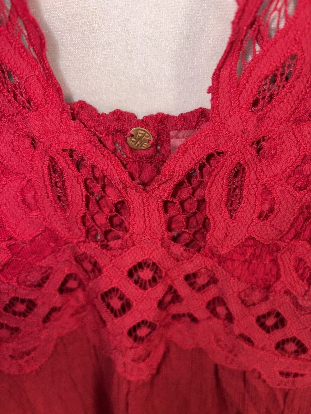 Free People Adella Red Lace Dress Boho Size S Beach Peasant New With Tags